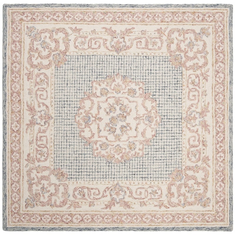 Safavieh Aubusson 6' Square Hand Tufted Wool Rug in Blue and Ivory