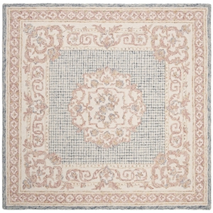 Safavieh Aubusson 6' Square Hand Tufted Wool Rug in Blue and Ivory