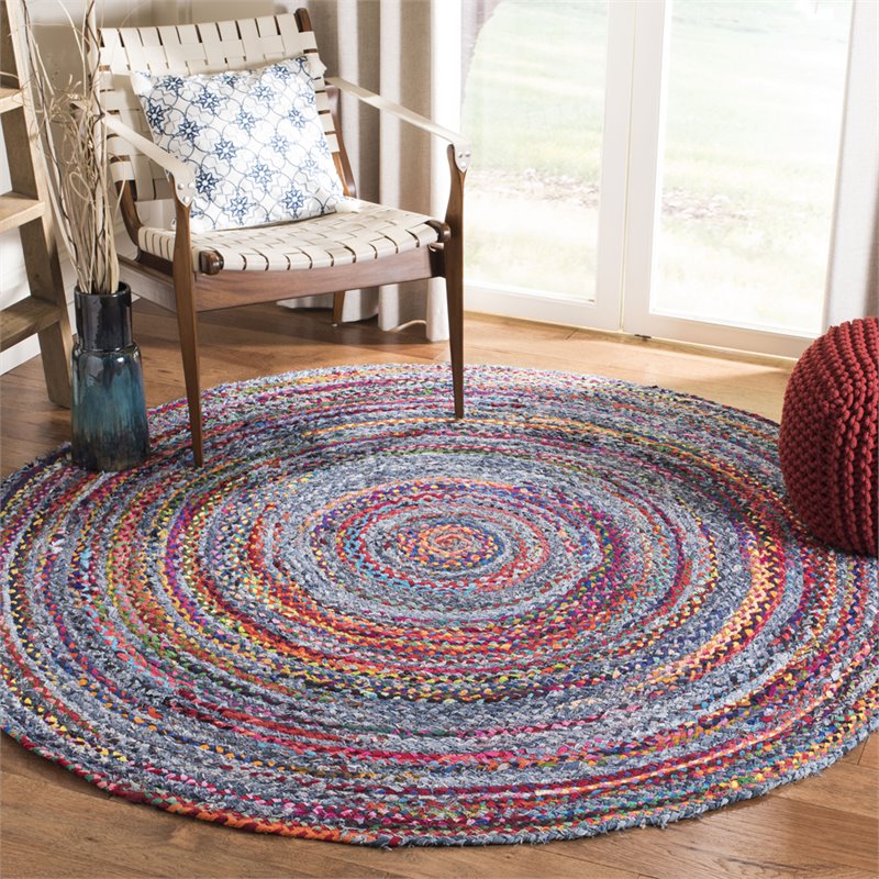 Safavieh Braided 5' Round Hand Woven Rug in Blue and Red