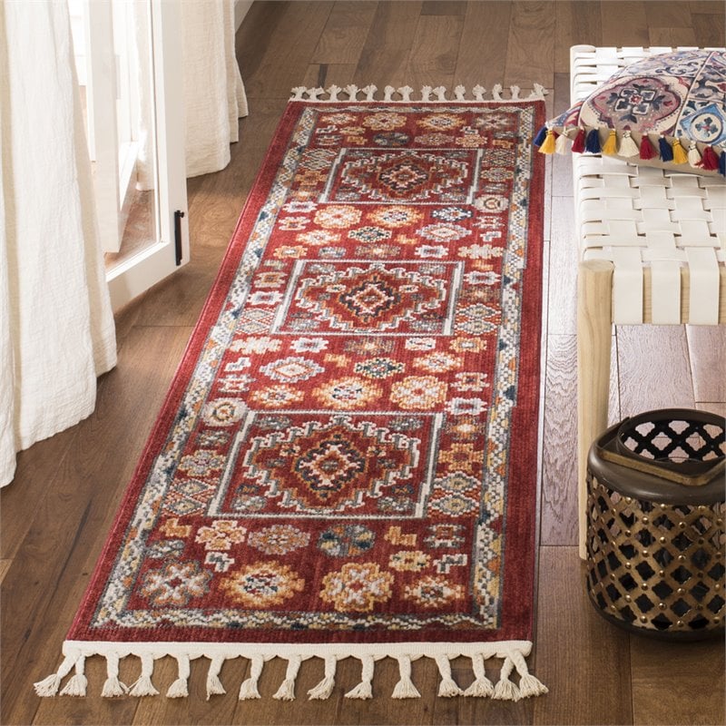 Safavieh Farmhouse 2' x 8' Runner Rug in Red and Ivory