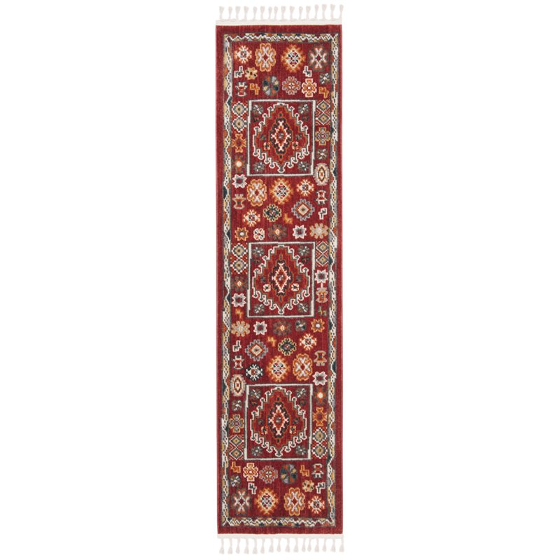 Safavieh Farmhouse 2' x 8' Runner Rug in Red and Ivory