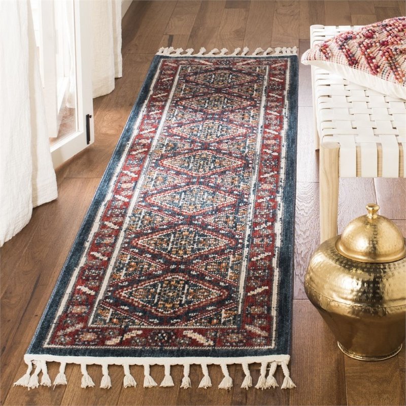 Safavieh Farmhouse 2' x 8' Runner Rug in Ivory and Navy