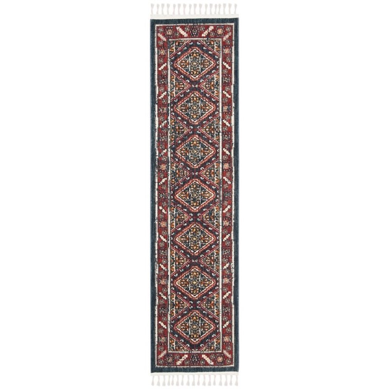 Safavieh Farmhouse 2' x 8' Runner Rug in Ivory and Navy