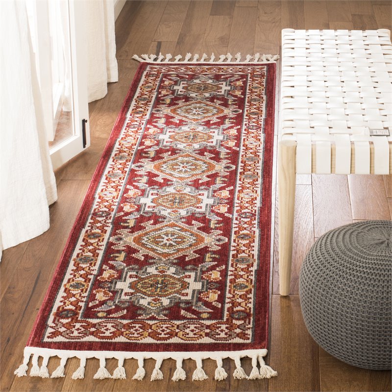 Safavieh Farmhouse 2' x 8' Runner Rug in Ivory and Red