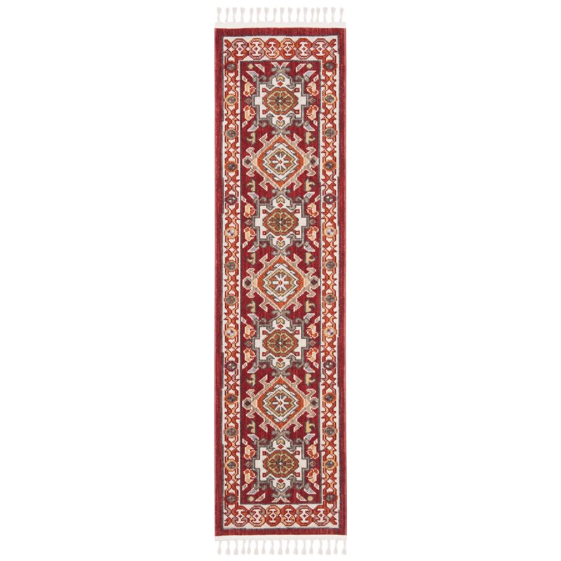Safavieh Farmhouse 2' x 8' Runner Rug in Ivory and Red