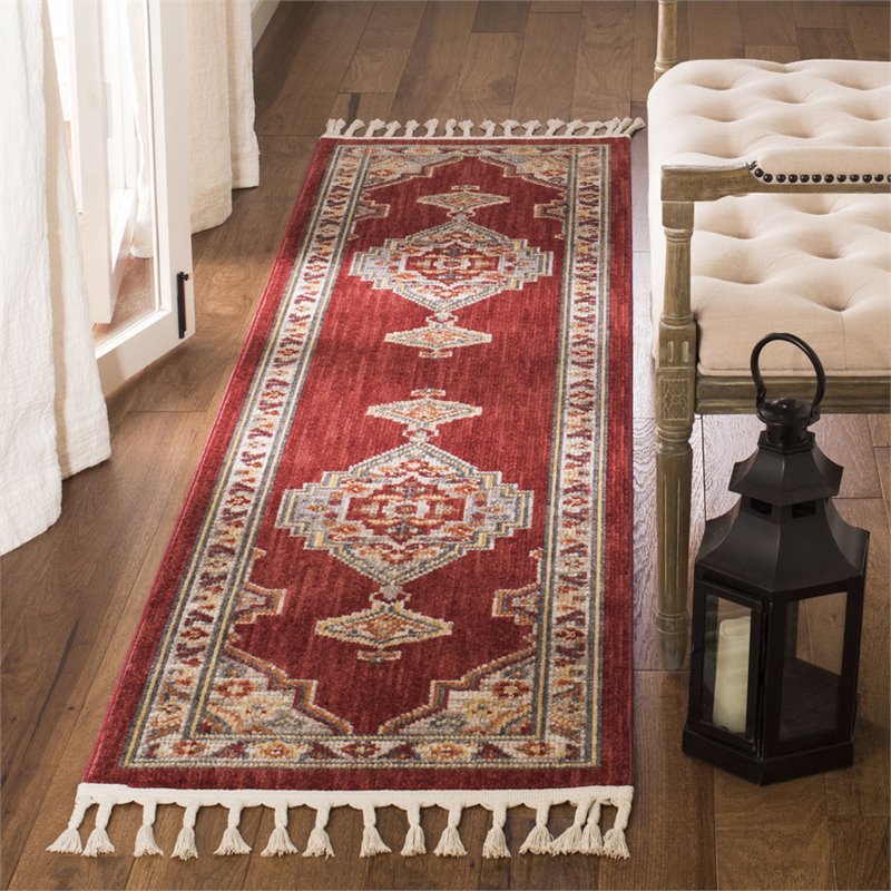 Safavieh Farmhouse 2' x 8' Runner Rug in Creme and Red