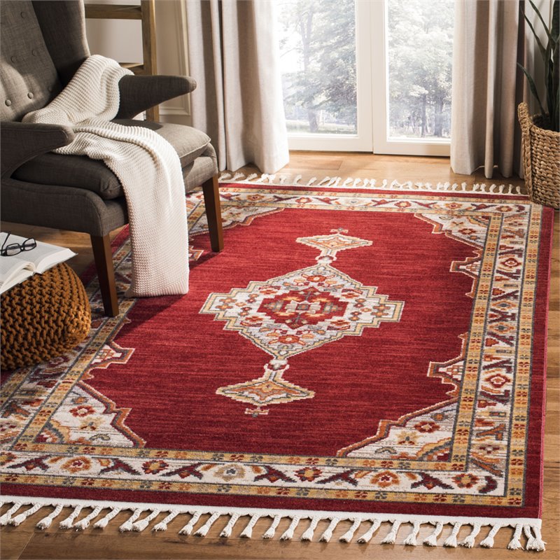Safavieh Farmhouse 8' x 10' Rug in Creme and Red