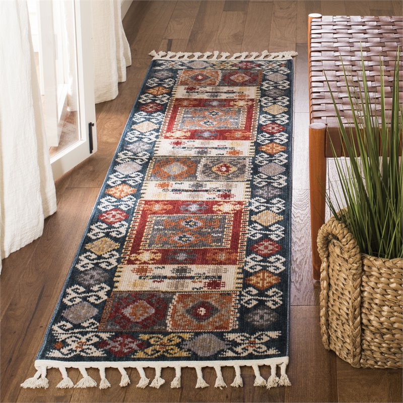Safavieh Farmhouse 2' x 8' Runner Rug in Cream and Navy