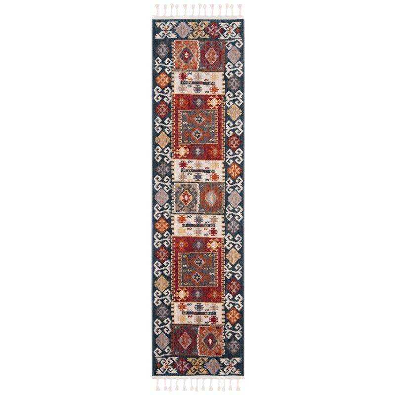 Safavieh Farmhouse 2' x 8' Runner Rug in Cream and Navy