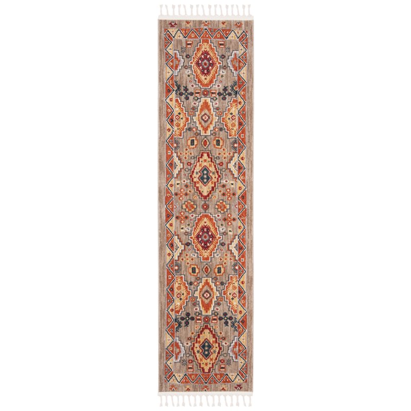 Safavieh Farmhouse 2' x 8' Runner Rug in Taupe and Orange