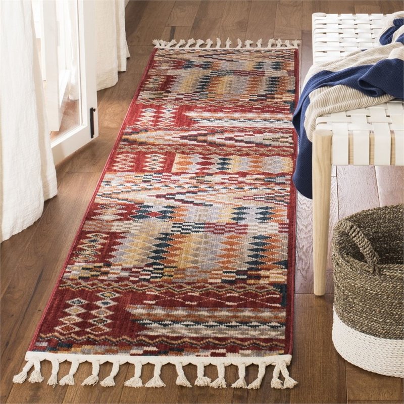 Safavieh Farmhouse 2' x 8' Runner Rug in Navy and Red