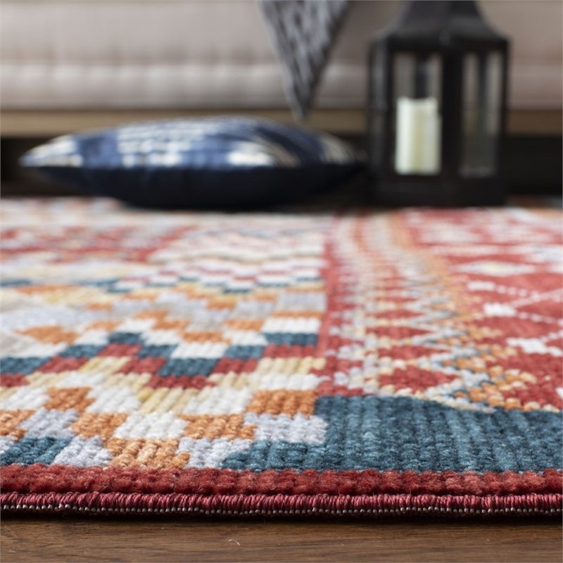 Safavieh Farmhouse 2' x 8' Runner Rug in Navy and Red