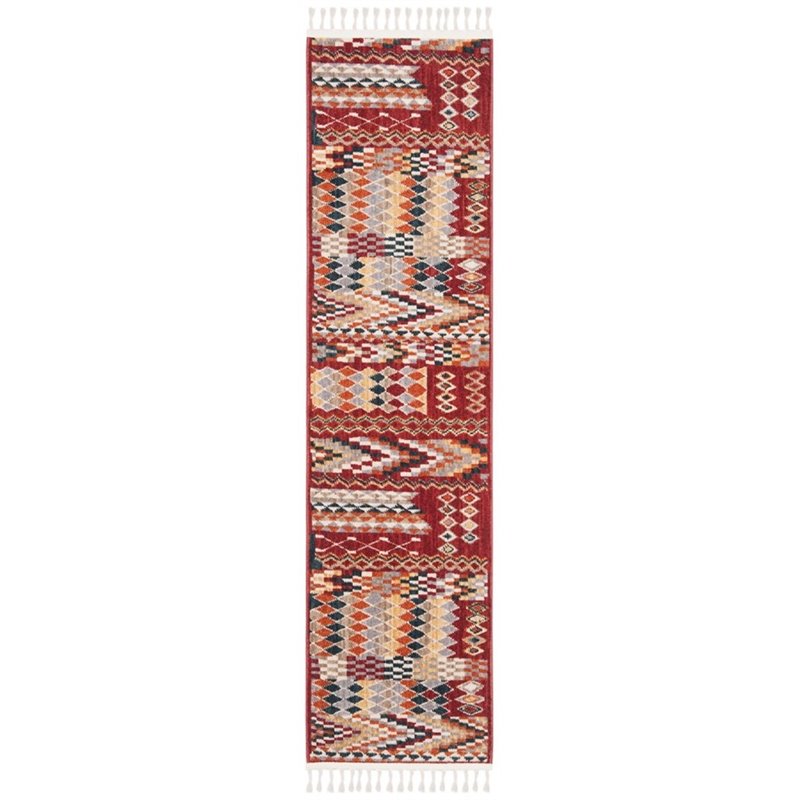 Safavieh Farmhouse 2' x 8' Runner Rug in Navy and Red