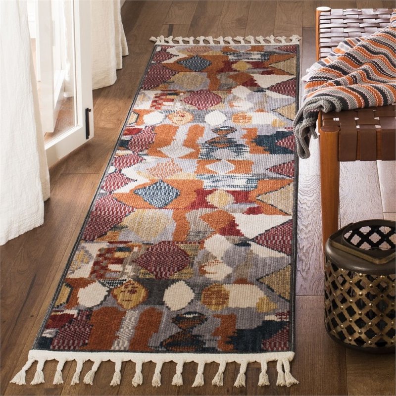 Safavieh Farmhouse 2' x 8' Runner Rug in Orange and Navy