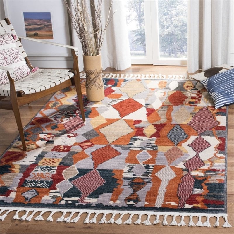 Safavieh Farmhouse 8' x 10' Rug in Orange and Navy