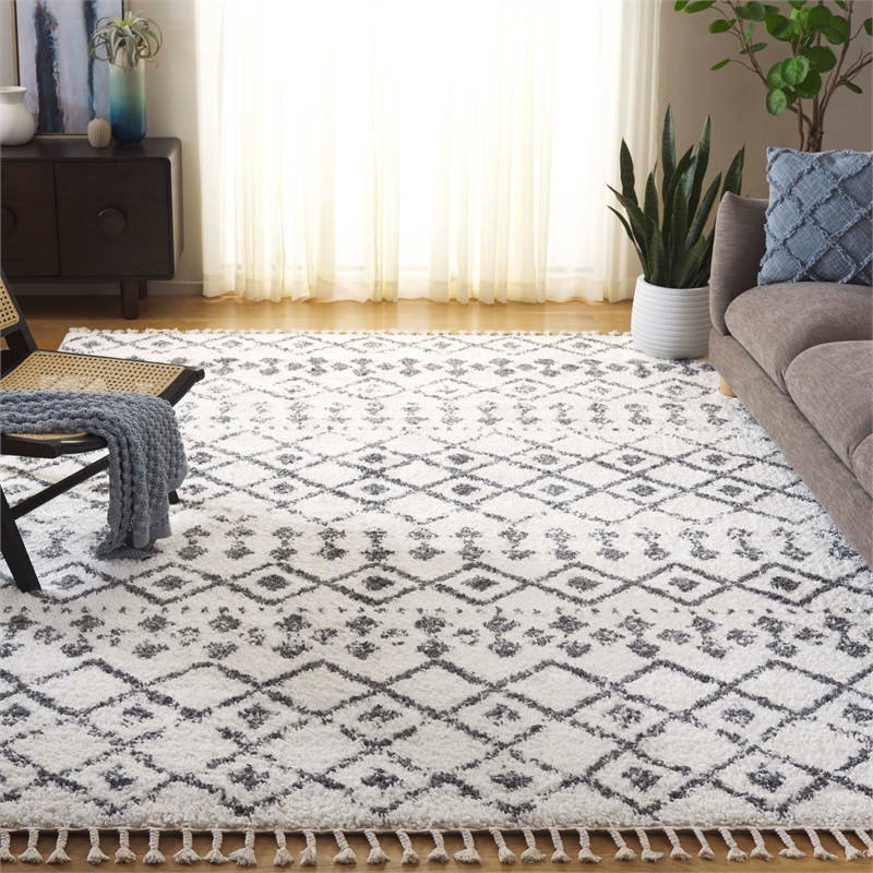 Safavieh Berber 9' x 12' Shag Rug in Cream and Dark Gray