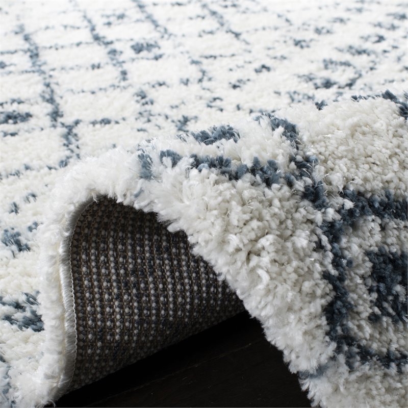 Safavieh Berber 9' x 12' Shag Rug in Cream and Blue