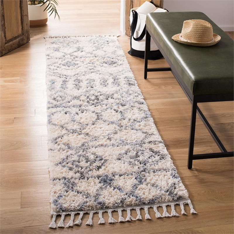 Safavieh Berber 9' x 12' Shag Rug in Cream and Gray