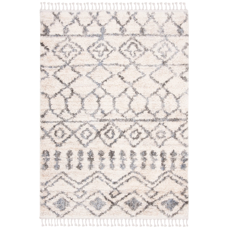 Safavieh Berber 9' x 12' Shag Rug in Cream and Gray