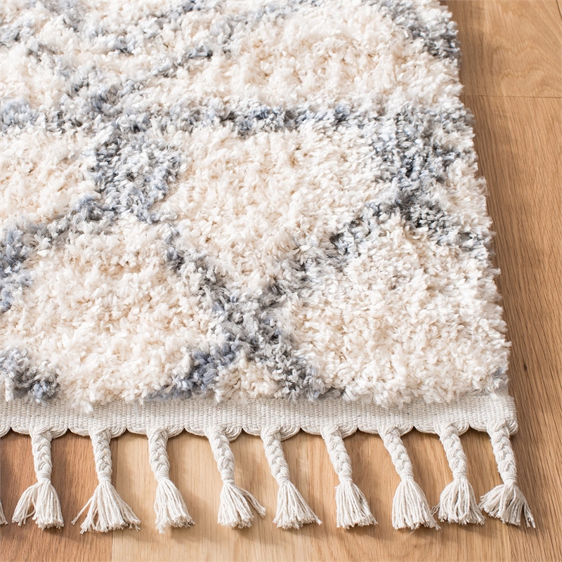 Safavieh Berber 9' x 12' Shag Rug in Cream and Gray