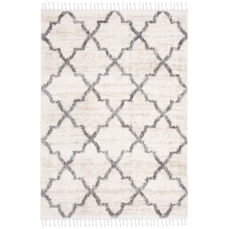 Safavieh Berber 9' x 12' Shag Rug in Cream and Gray