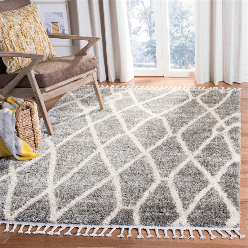 Safavieh Berber 9' x 12' Shag Rug in Gray and Cream