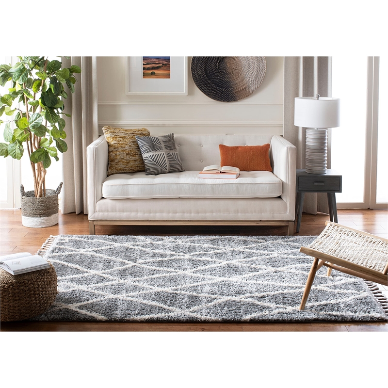 Safavieh Berber 9' x 12' Shag Rug in Gray and Cream