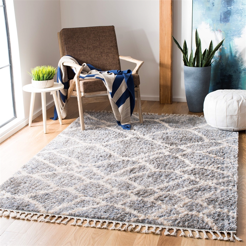 Safavieh Berber 8' x 10' Shag Rug in Gray and Cream