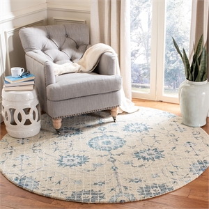 Safavieh Blossom 6' Round Hand Tufted Wool Rug in Silver and Blue