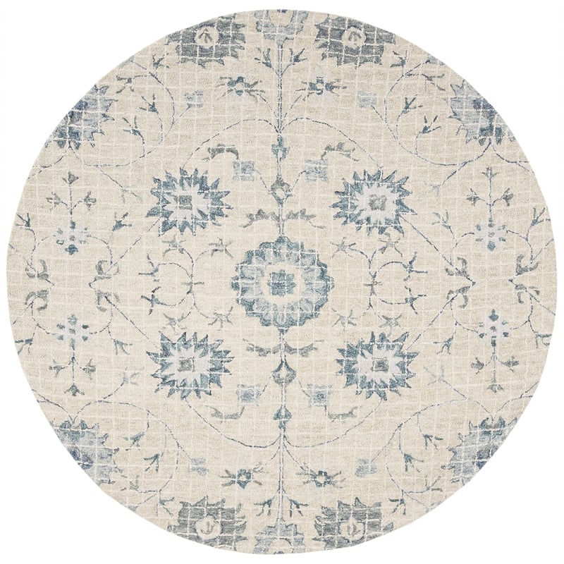 Safavieh Blossom 6' Round Hand Tufted Wool Rug in Silver and Blue
