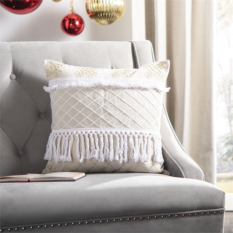 Safavieh Gurti Throw Pillow in White and Beige