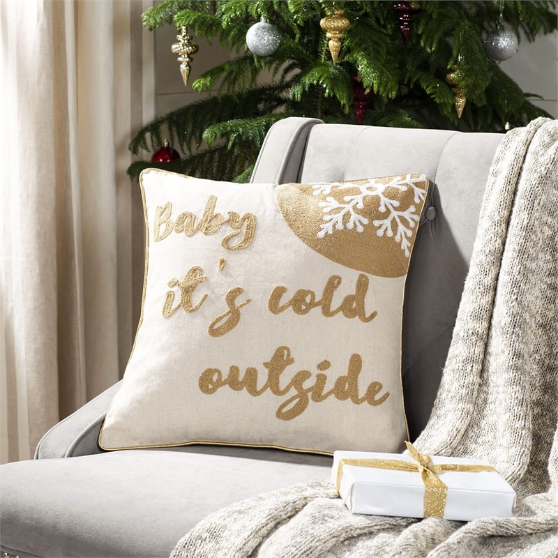 Safavieh Cold Outside Throw Pillow in Beige and Gold