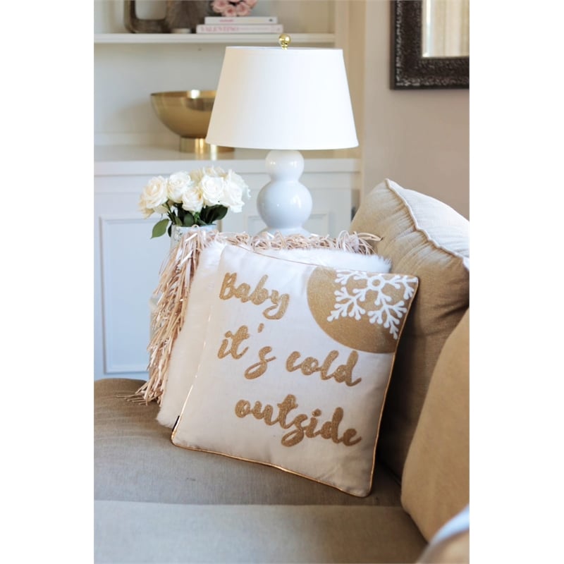 Safavieh Cold Outside Throw Pillow in Beige and Gold