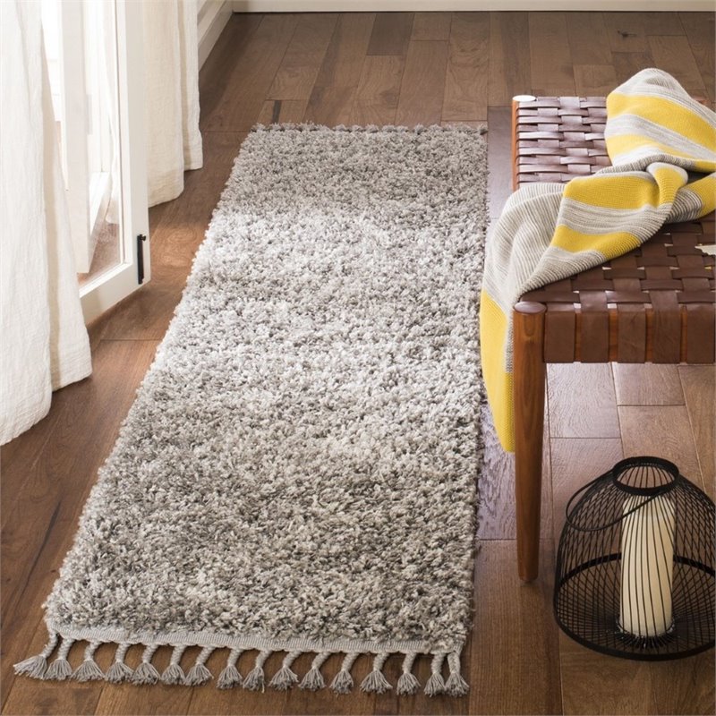 Safavieh Pro Lux 2' x 8' Shag Runner Rug in Gray and Cream