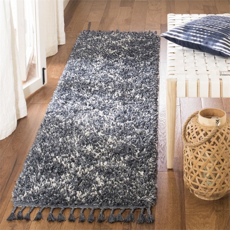 Safavieh Pro Lux 2' x 8' Shag Runner Rug in Cream and Blue