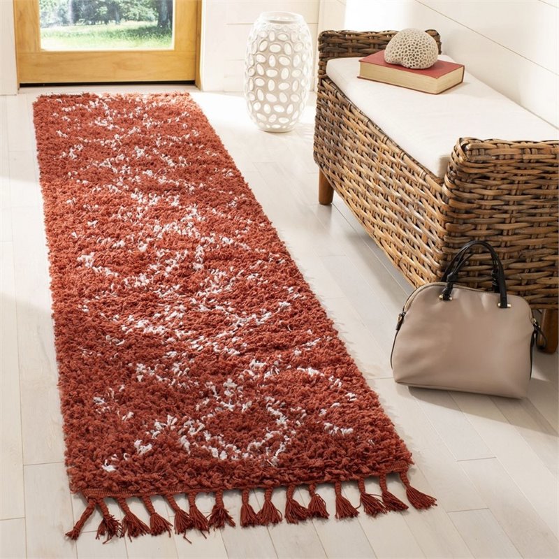 Safavieh Pro Lux 2' x 8' Shag Runner Rug in Rust and Creme