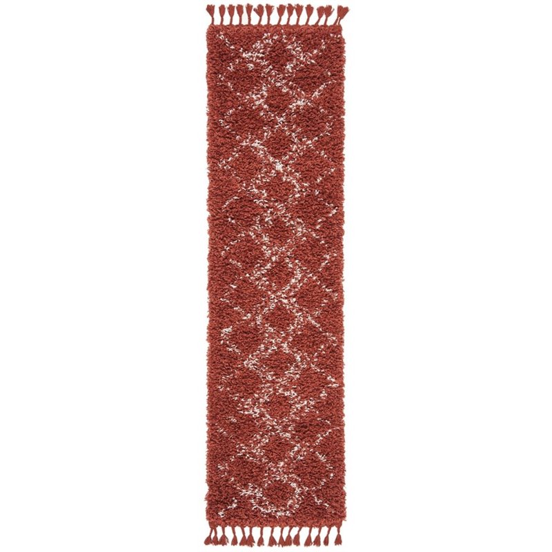 Safavieh Pro Lux 2' x 8' Shag Runner Rug in Rust and Creme
