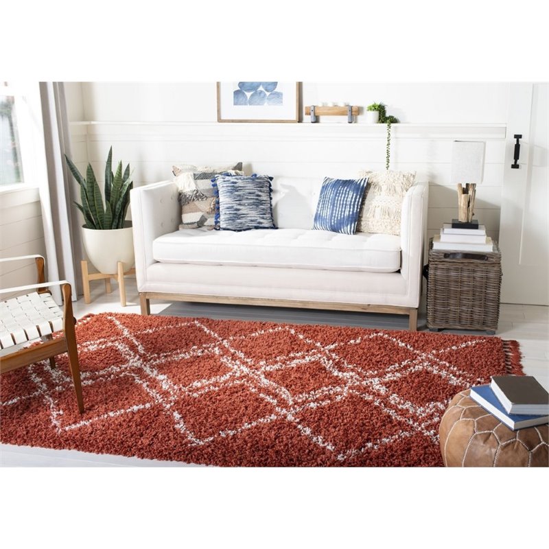 Safavieh Pro Lux 5' x 8' Shag Rug in Rust and Creme