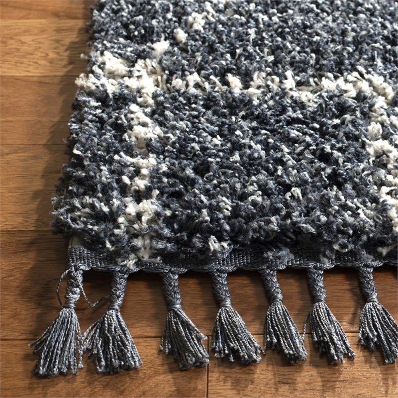 Safavieh Pro Lux 2' x 8' Shag Runner Rug in Cream and Blue