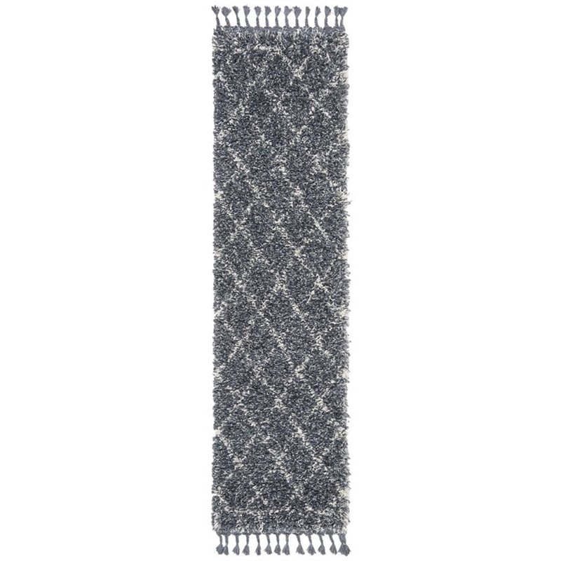 Safavieh Pro Lux 2' x 8' Shag Runner Rug in Cream and Blue
