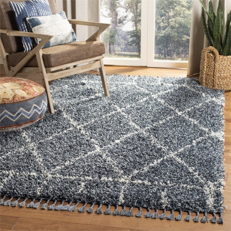 Safavieh Pro Lux 9' x 12' Shag Rug in Cream and Blue