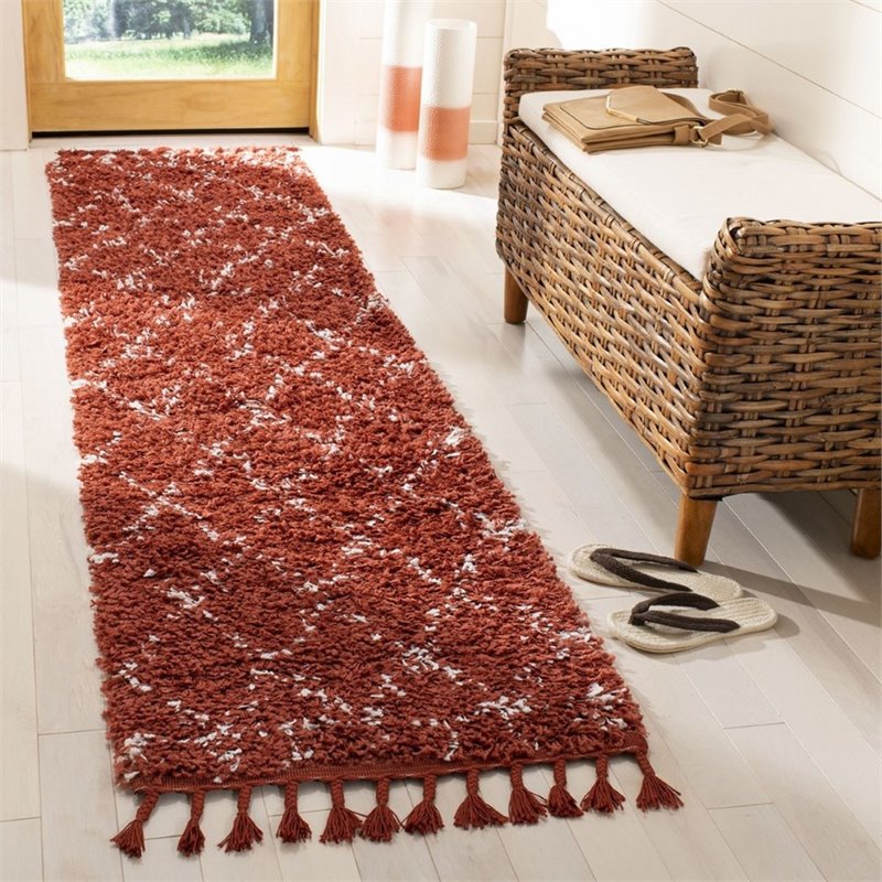 Safavieh Pro Lux 2' x 8' Shag Runner Rug in Rust and Creme