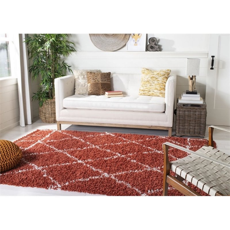 Safavieh Pro Lux 5' x 8' Shag Rug in Rust and Creme