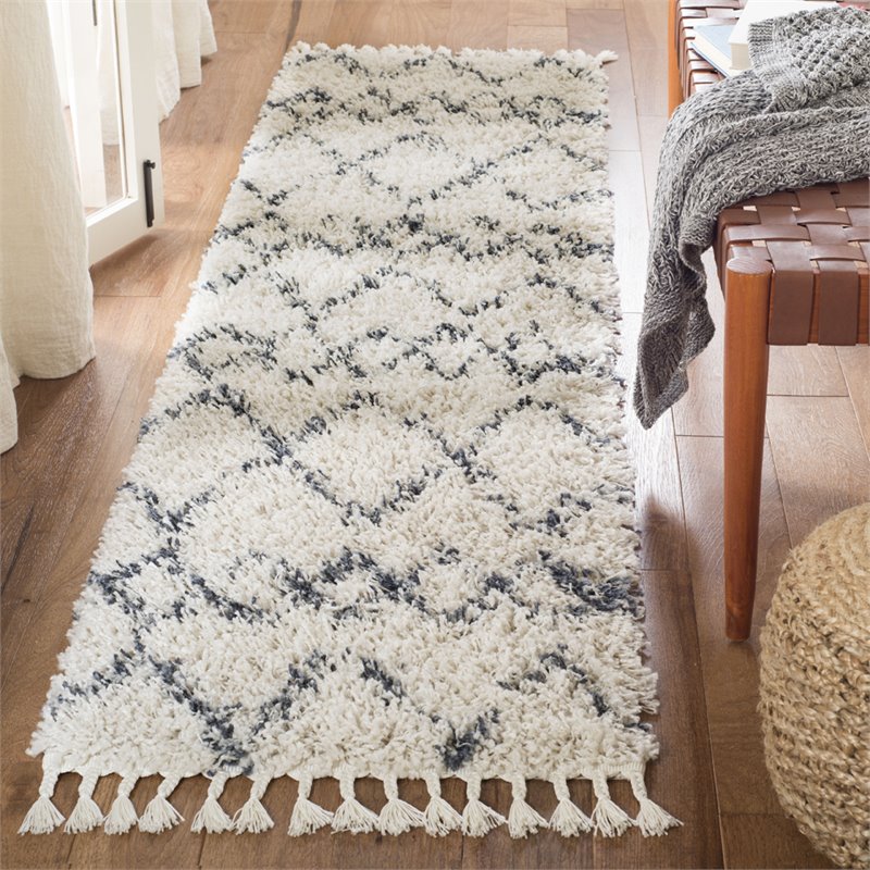 Safavieh Pro Lux 2' x 8' Shag Runner Rug in Cream and Blue