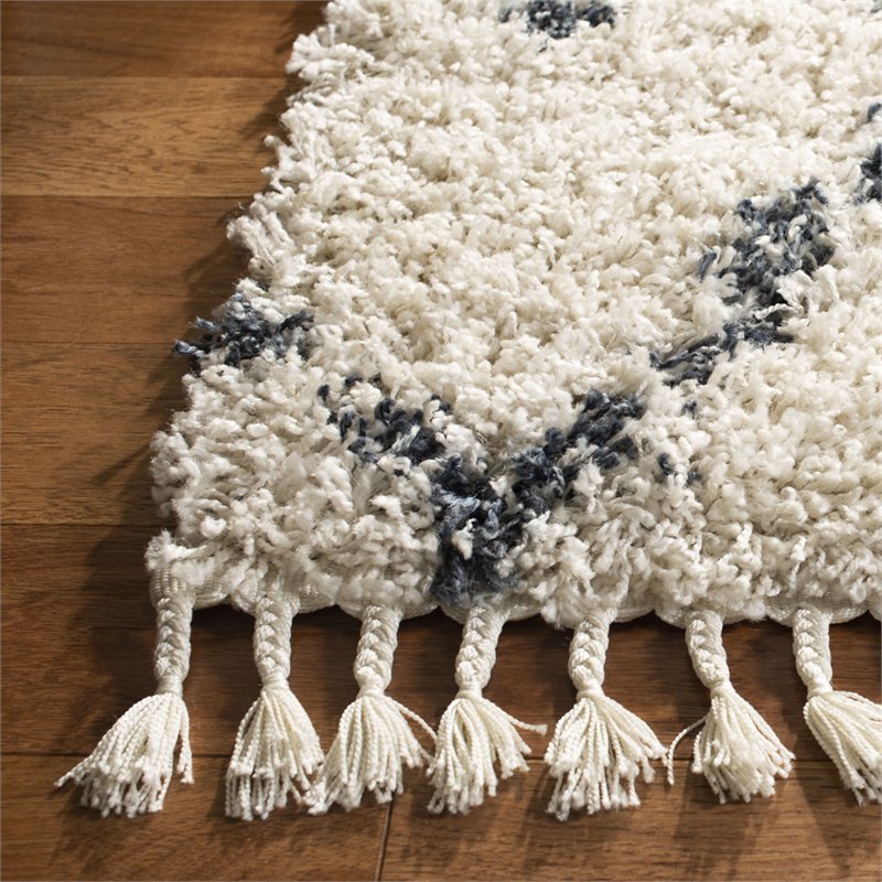 Safavieh Pro Lux 2' x 8' Shag Runner Rug in Cream and Blue