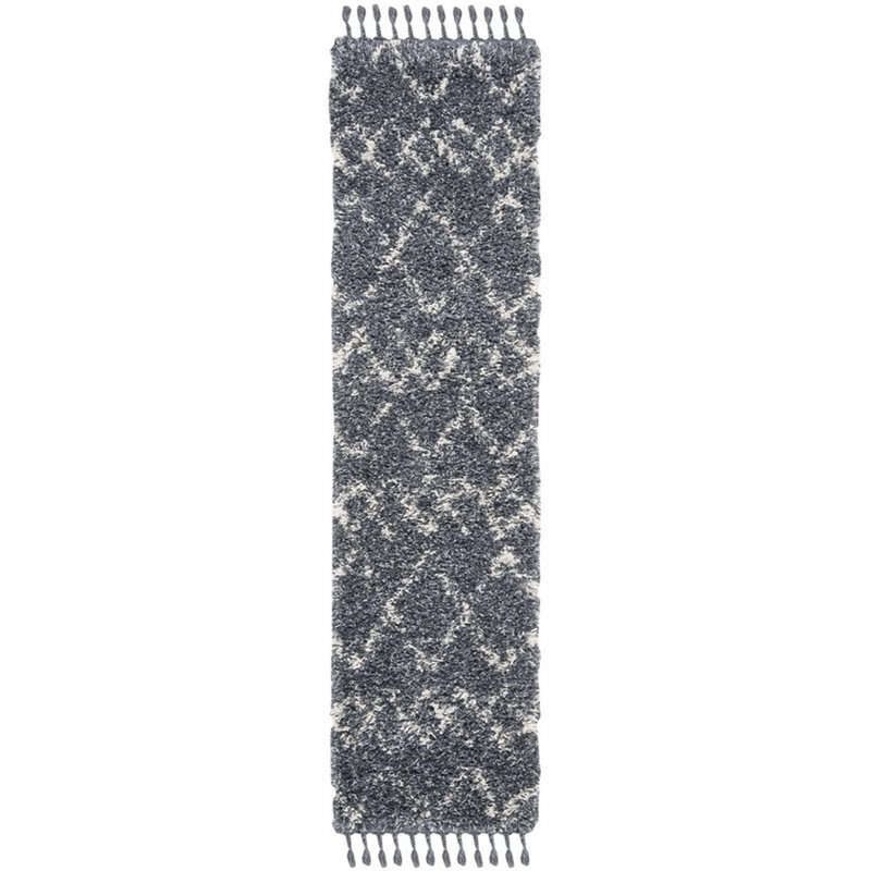 Safavieh Pro Lux 2' x 8' Shag Runner Rug in Cream and Blue