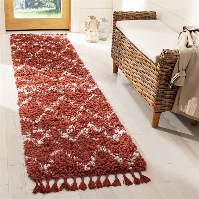 Safavieh Pro Lux 2' x 8' Shag Runner Rug in Rust and Creme