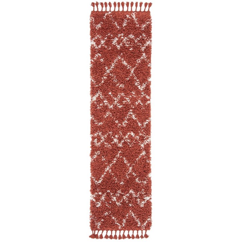 Safavieh Pro Lux 2' x 8' Shag Runner Rug in Rust and Creme