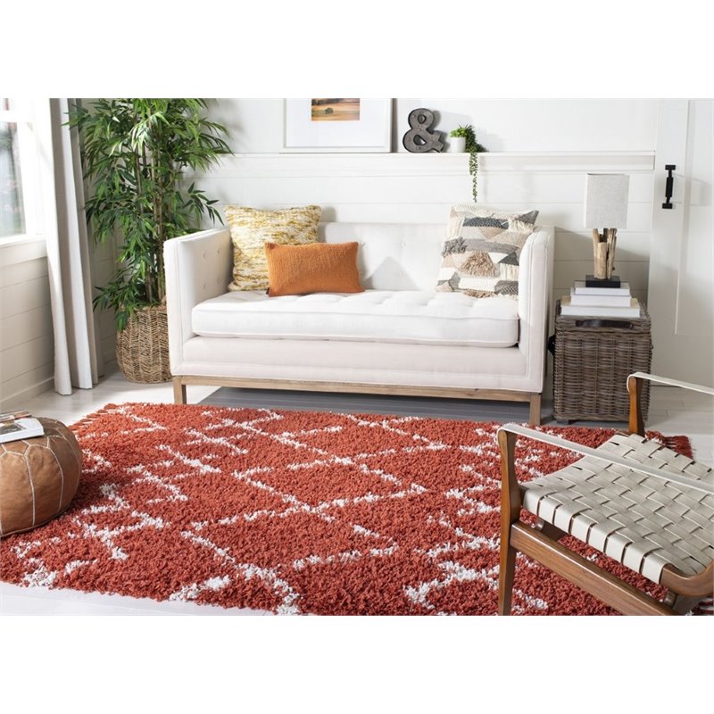 Safavieh Pro Lux 5' x 8' Shag Rug in Rust and Creme