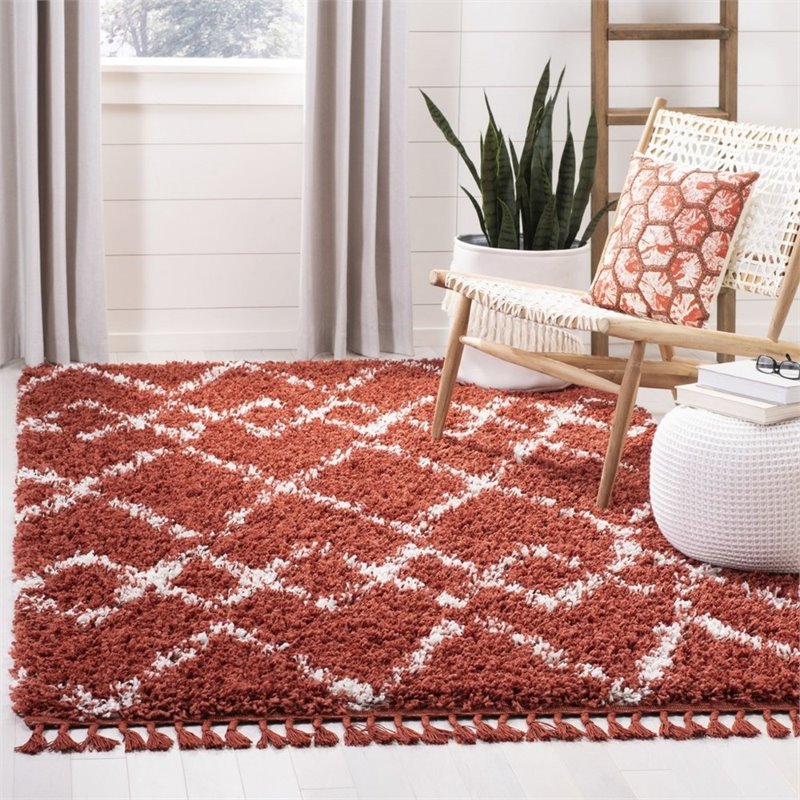 Safavieh Pro Lux 9' x 12' Shag Rug in Rust and Creme